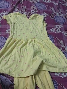 Yellow Heart Frock With Leggings.