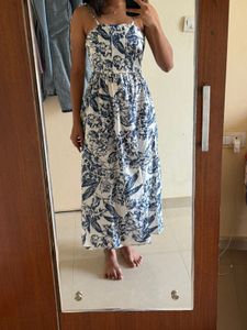 Linen Blue & White Floral Dress
