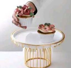 Elegant Gold Cake Stand with White Plate