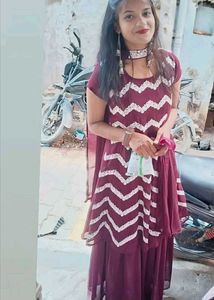 Maroon Chevron Print Kurta Set