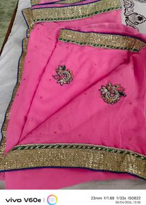 Elegant Pink Saree with Golden Border