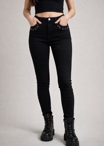 Mango Black Jeans with Eyelet Detail