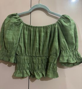 Smocked Puff Sleeve Crop Top