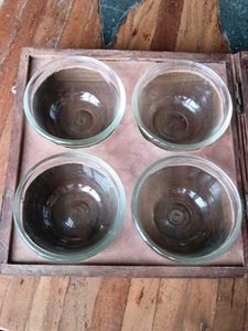 Vintage Wooden Box with 4 Glass Bowls