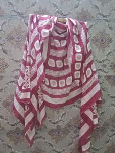 Chic Maroon and White Printed Scarf