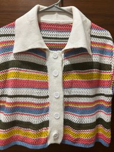 Colorful Striped Knit Collared Top