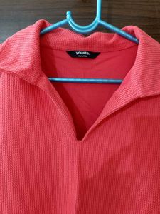 Coral Textured Collared Top