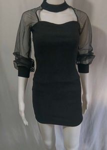 Vogue Small Chic Black Sheer Sleeve Dress
