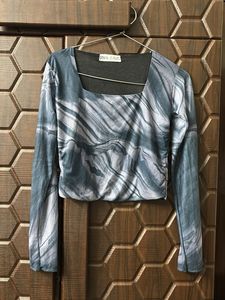 Marble Print Square Neck Crop Top