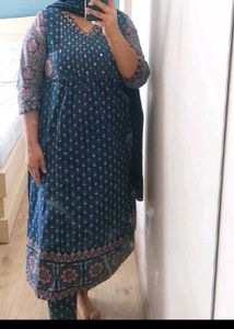Elegant Blue Printed Kurta Set with Dupatta