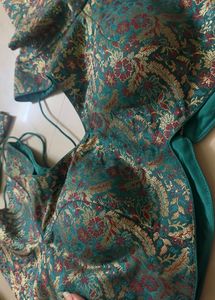 Elegant Teal green golden work blouse