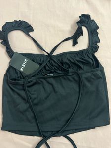 Chic Black Ruffle Crop Top