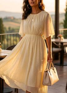 Elegant Chiffon Maxi Dress with Polka Dots