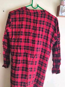 Red &amp; Black Plaid Lace-Up Top