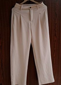 Beige Wide Leg Pants &amp; Green Ribbed Polo Top