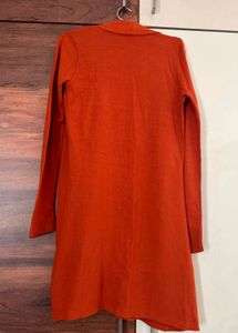Rust Orange Knee-Length Embroidered Shrug