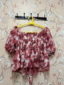 Aesthetic Floral Print Peplum Top(unused)