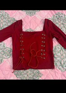 Red Corset Style Lace-Up Top