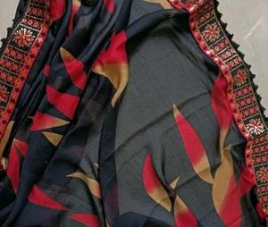 Black Saree with Embroidered Border
