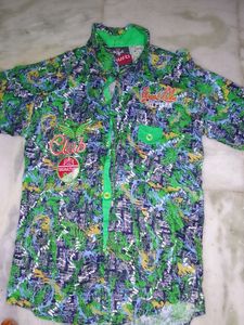 Green Abstract Print Casual Shirt