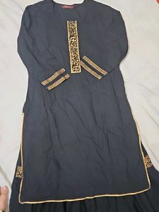 Elegant Black Kurta Set with Gold Embroidery