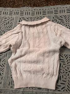 Chic White Cable Knit Polo Top