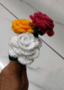 Crocheted Rose Bouquet set of 3 flowers.