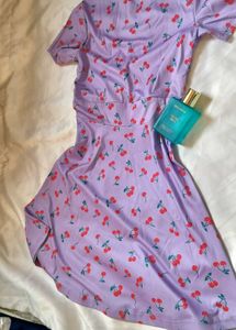 Cute Cherry Print Purple Dress Free delivery