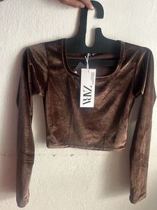 Zara Brown Velvet Crop Top