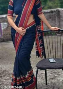 Elegant Navy Saree with Red Border