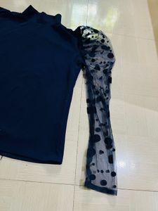 Stylish Navy Blue Top with Puff Sleeves