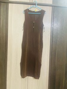 Brown Crochet Sleeveless Beach Midi Dress