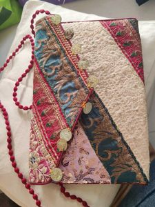 Embroidered Clutch Bag with Coins