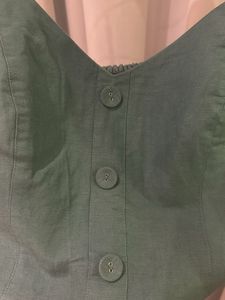 Green Button-Up Linen Crop Top