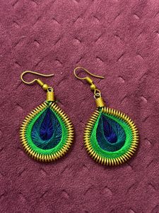 Peacock Feather Thread Earrings