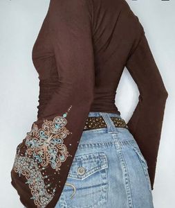 Brown Graphic Long Sleeve Top