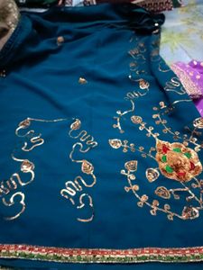 Embroidered Teal Saree