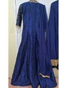 Wedding Wear Slit Gown With Lehnga And Dupatta