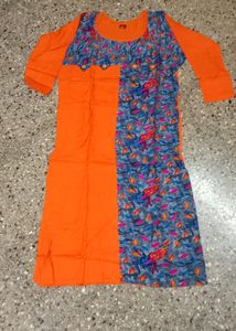 Brand New Kalamkari Peacock Print Orange With Blue