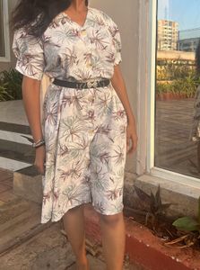 Boho Floral Print Button-Up Dress