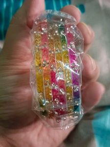 Green And Pink Metal Bangles Set