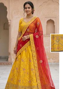 Yellow Embroidered Lehenga Set For wedding