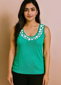 Green Embellished Tank Top