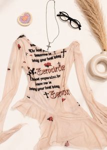 Sheer Graphic Print Long Sleeve Top