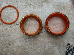 Set of 3 Yellow and orange Silk Thread Bangles