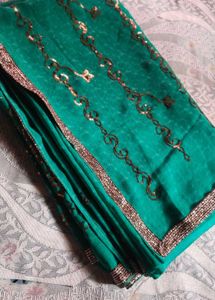 Chatpata 90's Teal Embroidered Silk Saree