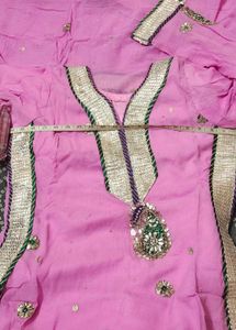 hand embroidered gota work pink georgette suit