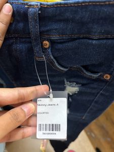 Navy Blue Distressed Skinny Jeans