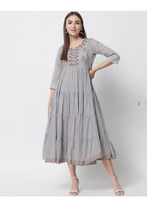 SPERA Grey Embroidered Fit &amp; Flare Dress Size XXL