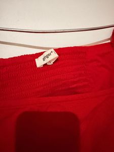 Ginger Red Puff Sleeve Square Neck Dress
